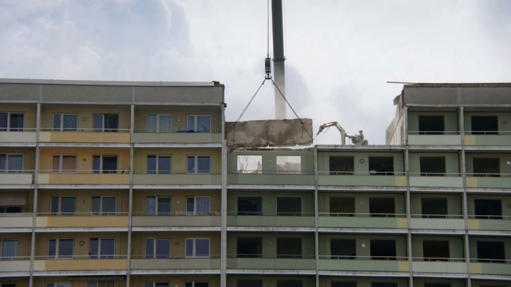 Top floor of house being demolished