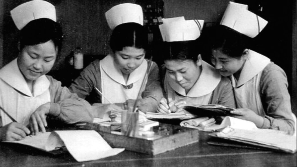 Old photo nurses black and white
